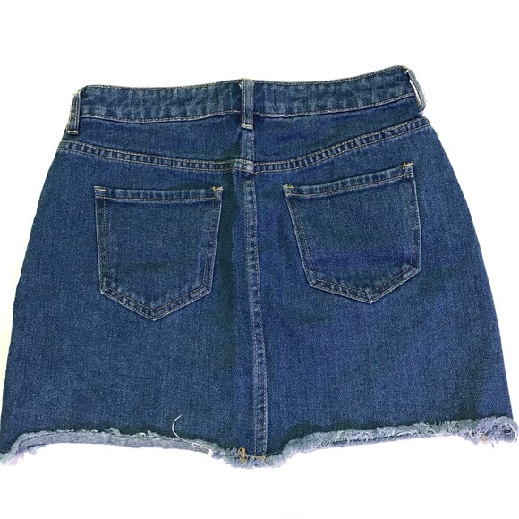 PacSun Size 25 Blue Denim Cotton Full Front Zipper Raw Hem Mini Skirt Pockets - Picture 5 of 10